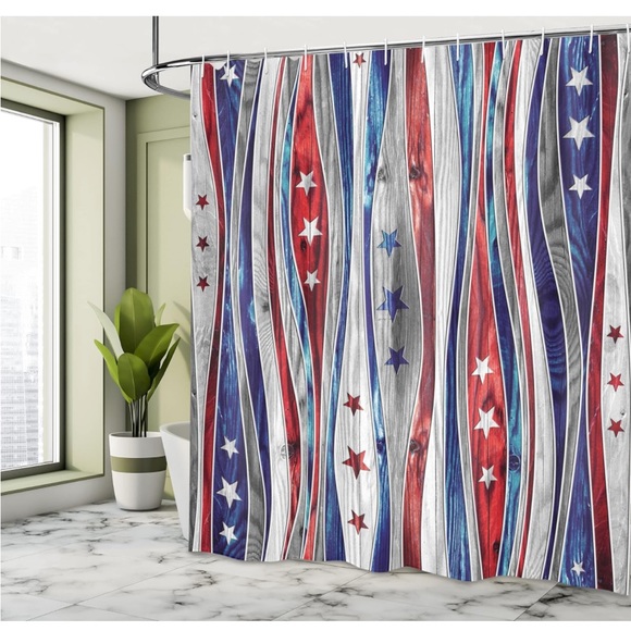 Digital American Flag Colored Wood Stripes With 12 Hooks 69" Wx75" L - Picture 2 of 2